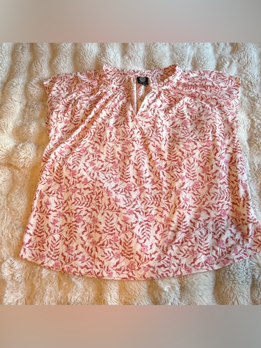 Bobeau Caty Ruffle V-Neck Floral Top Pink 2X NWT